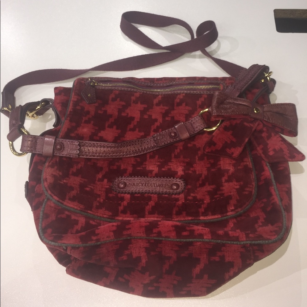 Red velour juicy couture houndstooth Satchel